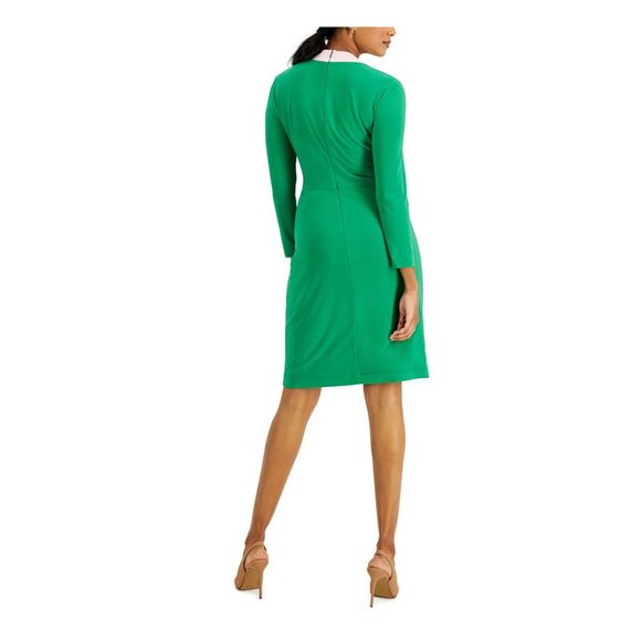 NWT KASPER DRESS Womens Green Lined Long Sleeve Above The Knee Faux Wrap Dress S - Picture 2 of 5